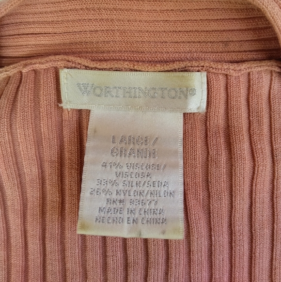 Worthington Salmon Pink Colored Silk Blend Surplice Top Size Large - Picture 6 of 6